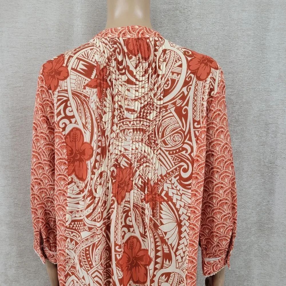 Soft Surroundings Floral Patterned 3/4 Sleeve Tunic Rust Terracotta and Cream - Picture 8 of 12
